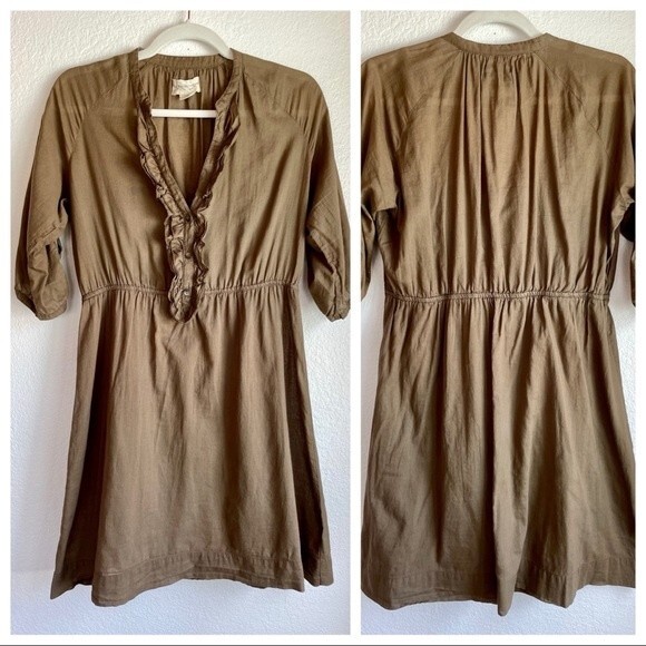 Denim & Supply Ralph Lauren Brown Cotton Dress with Ruffle and Tab Sleeves M - Picture 1 of 13